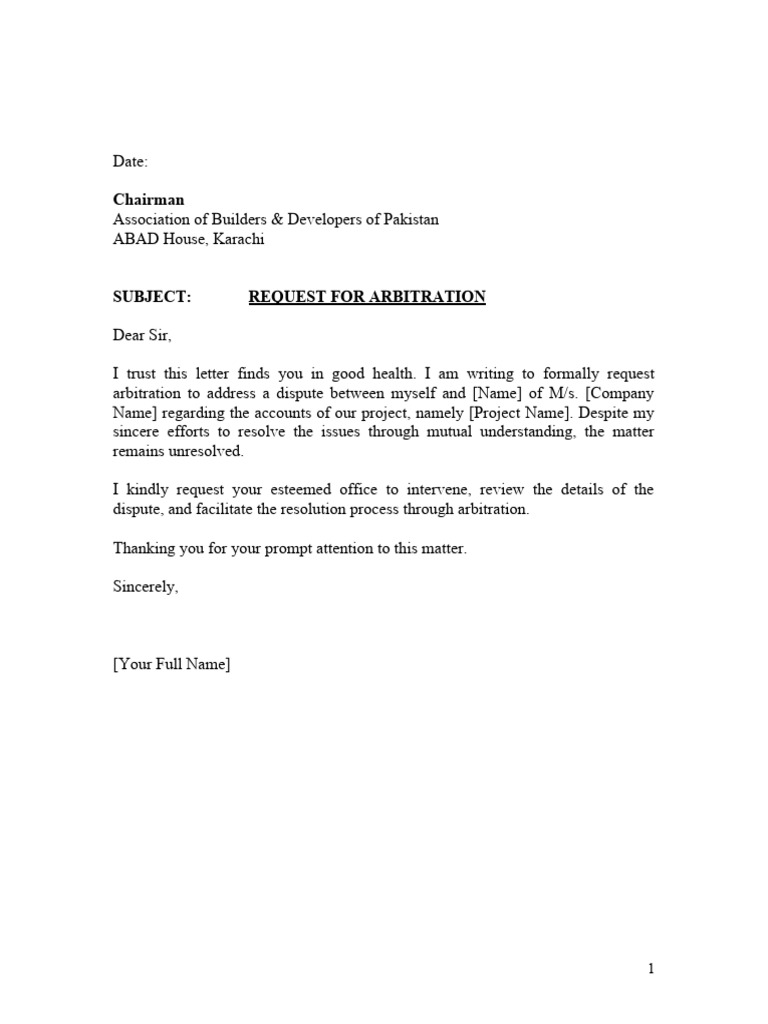 Request For Arbitration PDF