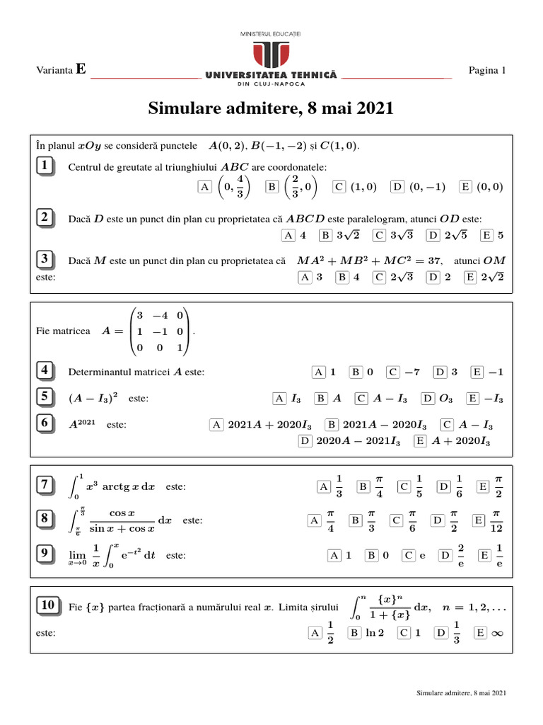 Simulare UTCN 20210508 Var E | PDF