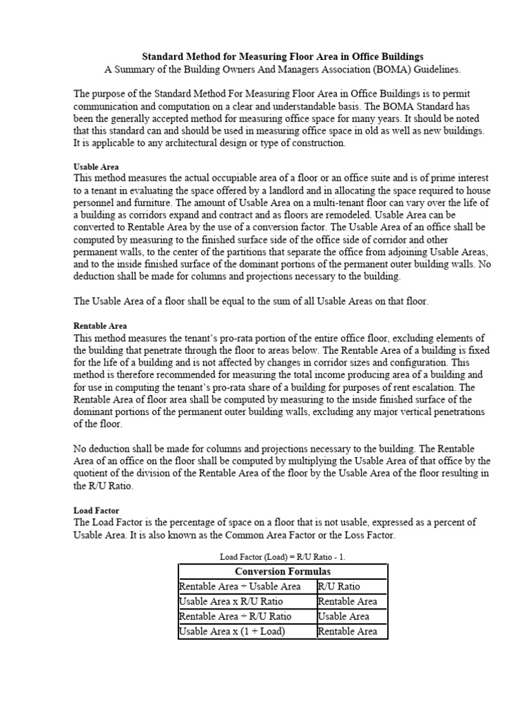 BOMA Standards for Office Area Measurement | PDF | Ratio