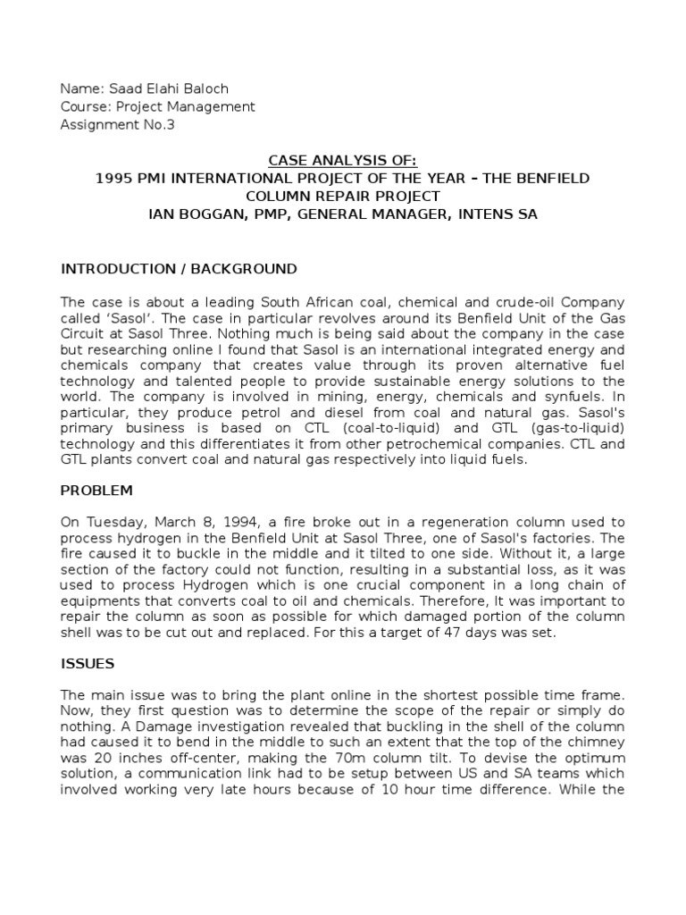 Project Management Case Study Analysis Assignment No.3 | Download Free ...