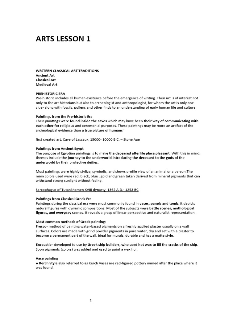 Arts Lesson 1 2 Pdf Sculpture Paintings