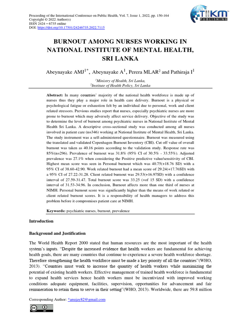 BURNOUT AMONG NURSES WORKING IN NATIONAL INSTITUTE OF MENTAL HEALTH ...