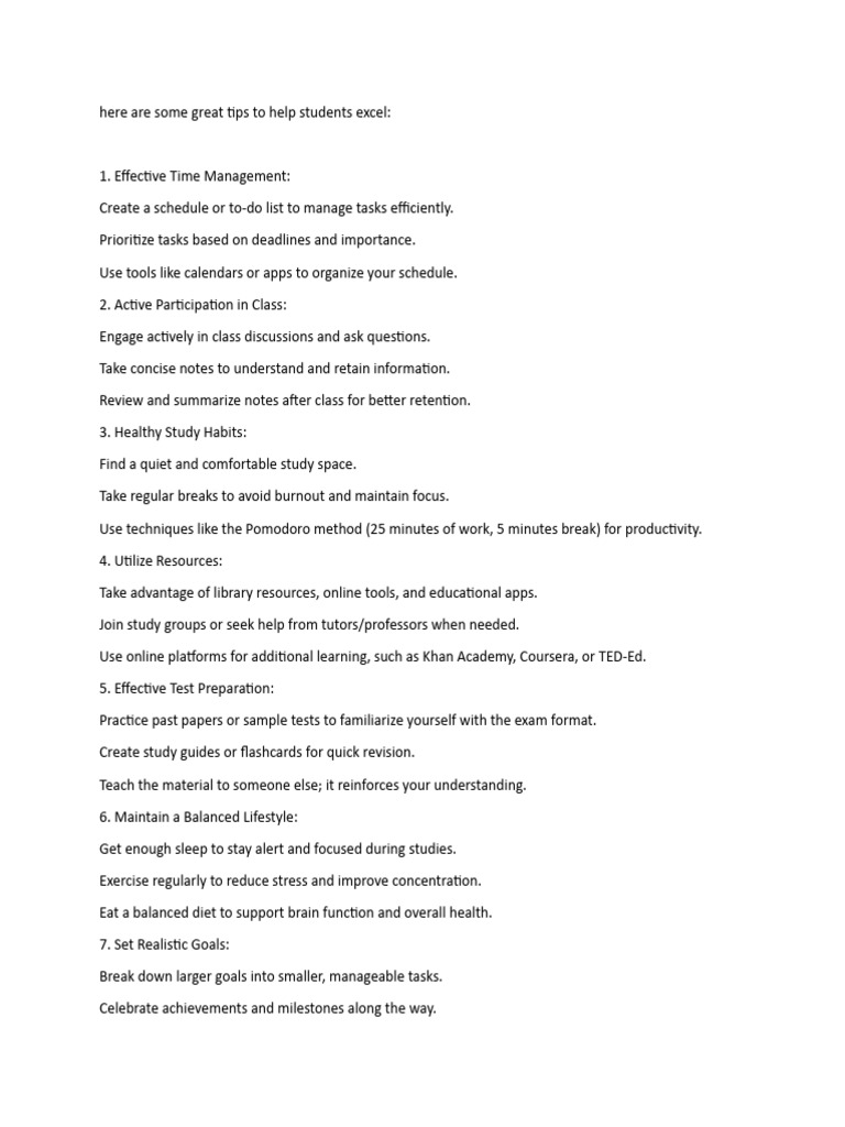 Here are some great tips to help students excel pdf time management