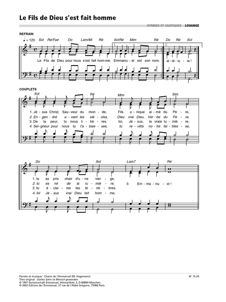 Le Fils De Dieu S Est Fait Homme Emmanuel Pdf