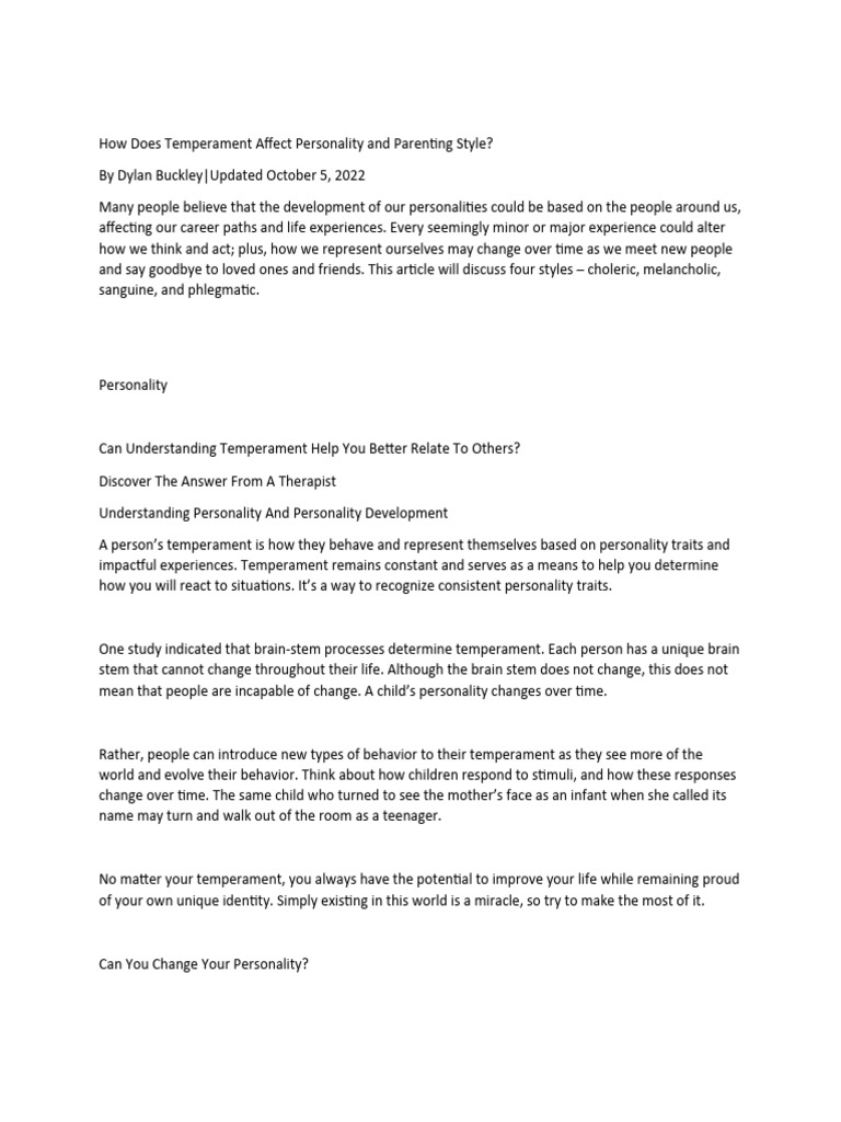4 KINDS OF TEMPERAMENT PDF Temperament Cognition
