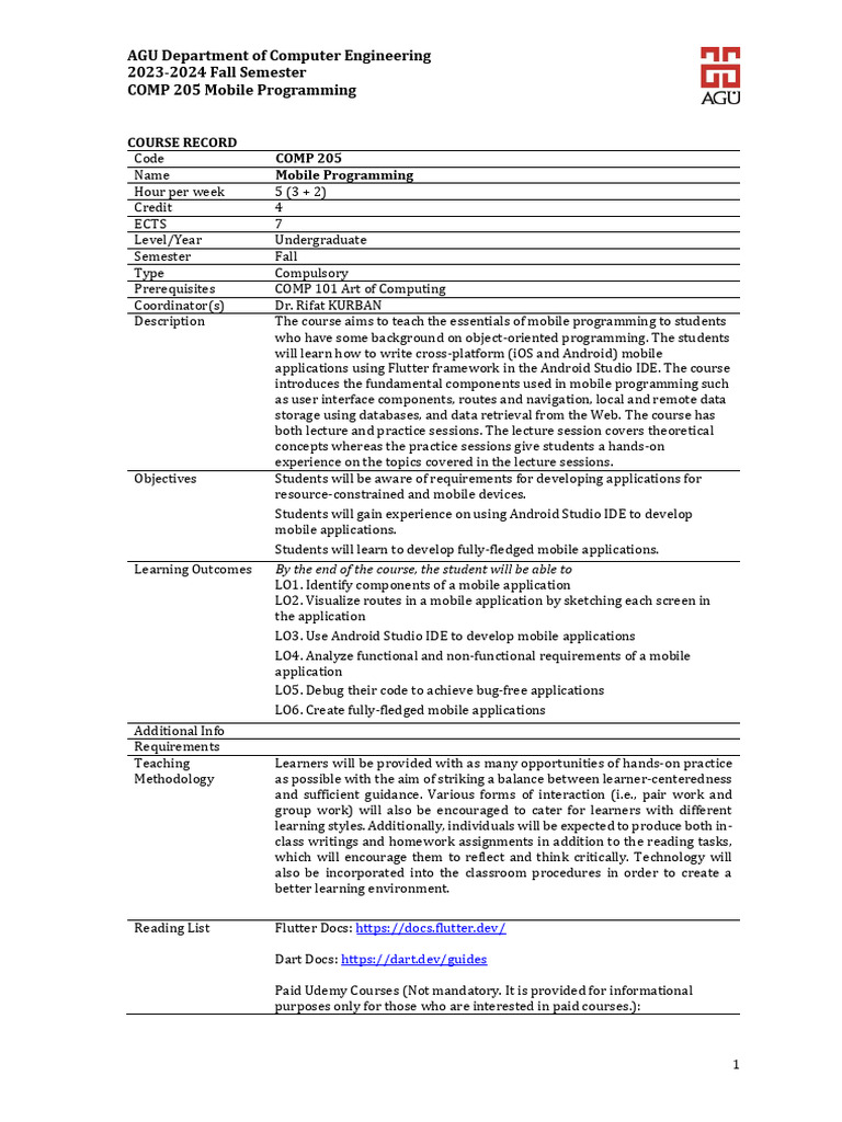 Mobile Programming Course Syllabus | PDF | Mobile App | Computer ...
