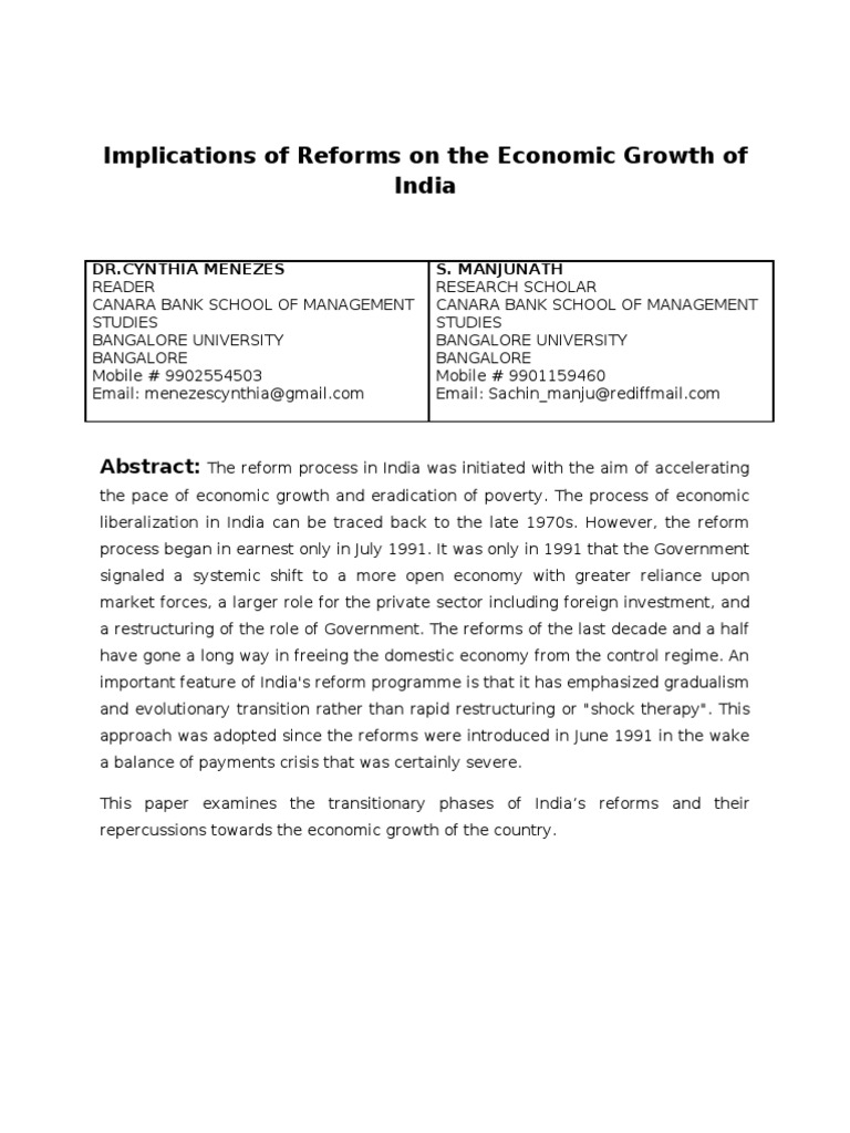 Economic Reforms and Growth in India | PDF | Chinese Economic Reform ...