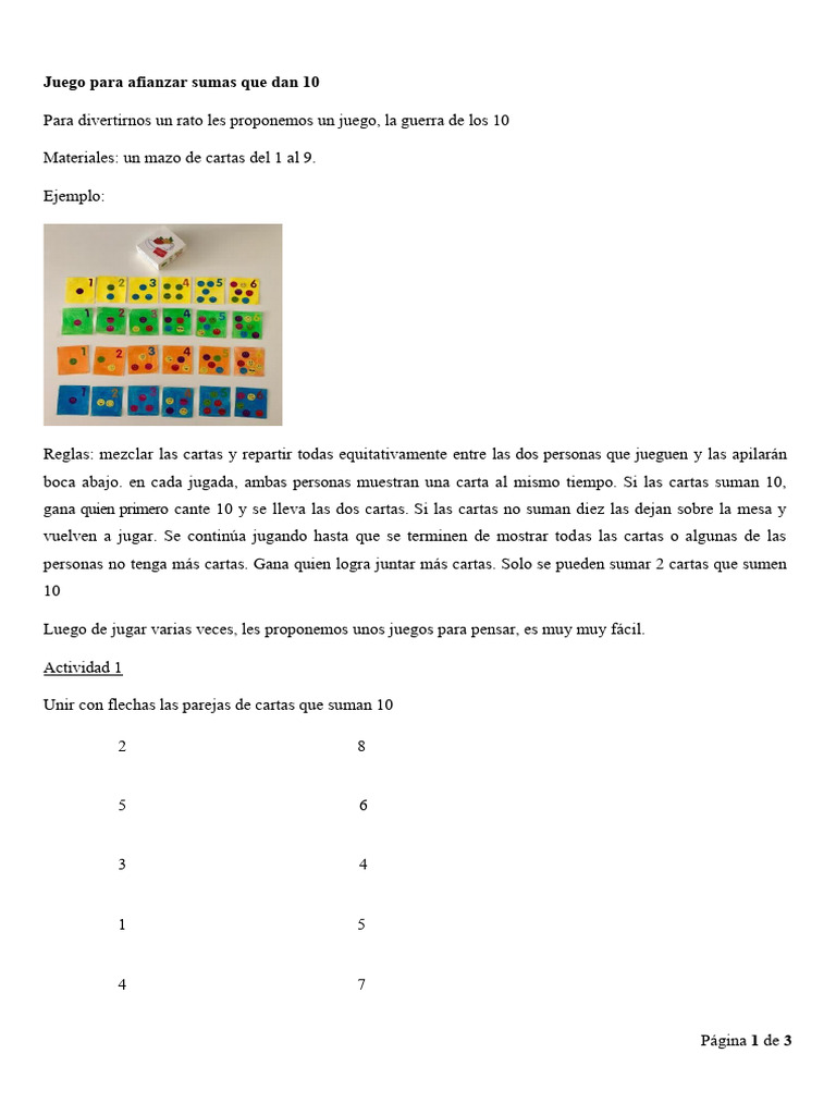 Juego de sumas que dan 10 | PDF | Juego de azar | Deportes