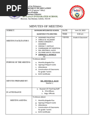 Minutes Meeting Pta