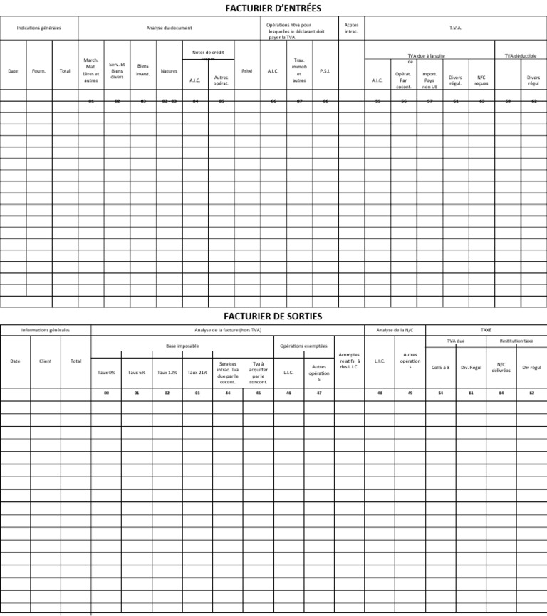 Facturier d'Entrées et Sorties TVA | PDF | Taxe sur la valeur ajoutée ...