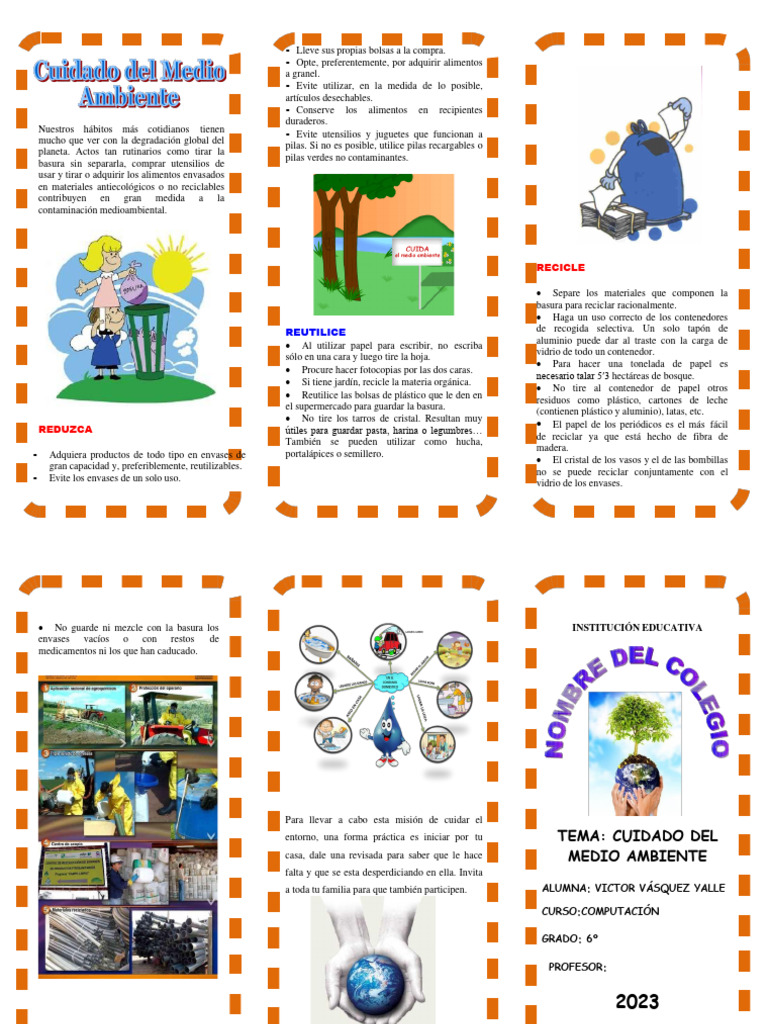 Tríptico sobre el Cuidado del Medio Ambiente | PDF | Residuos | Naturaleza