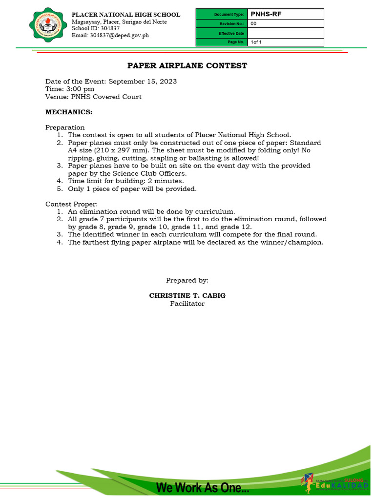 Paper Airplane Contest Rules Pdf
