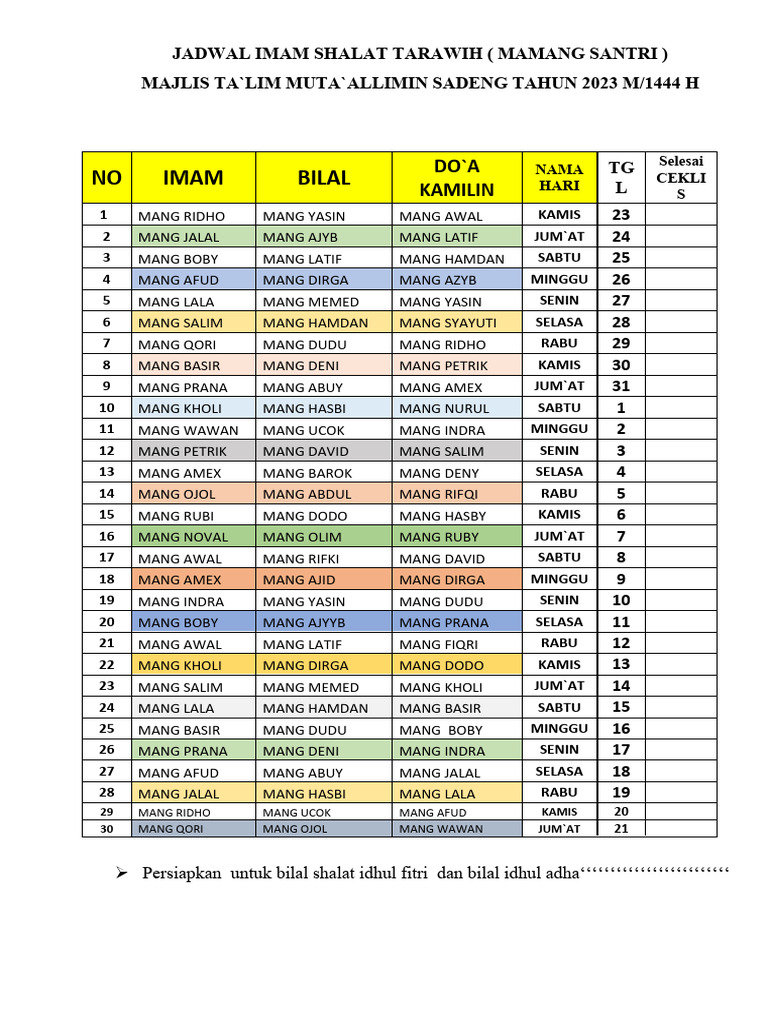 Jadwal Imam Tarawih 2023 | PDF