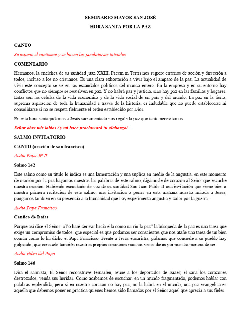 Hora Santa por la Paz en San José | PDF | eucaristía