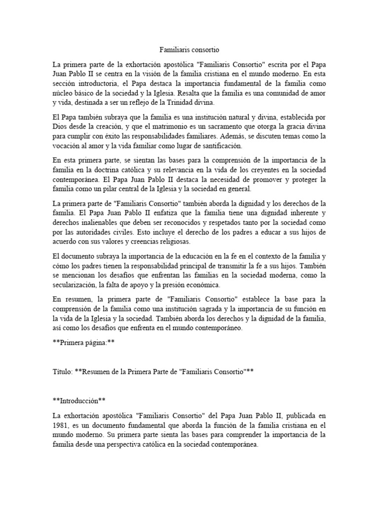 Familiaris Consortio | PDF | Iglesia Católica | Familia