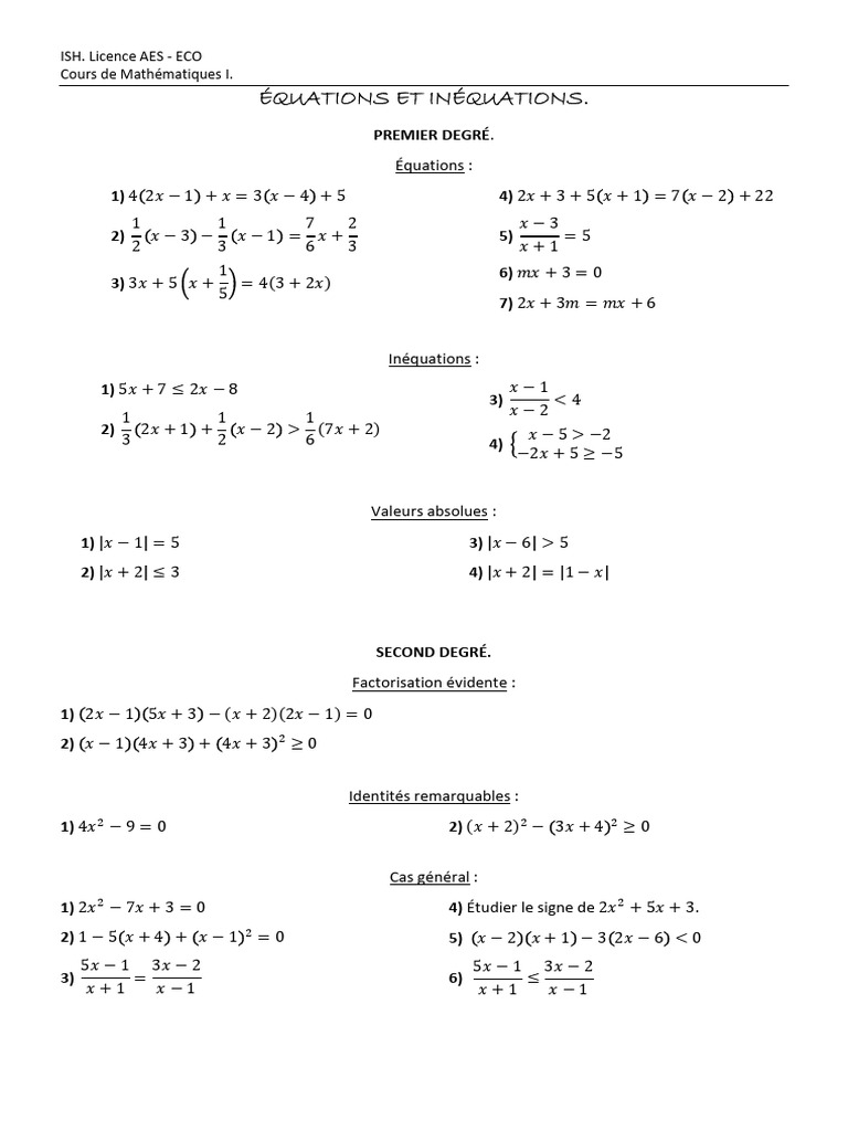 C2. Equations Et Inéquations. | PDF | Mathématiques | Algèbre