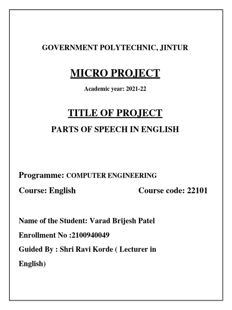 Parts of Speech in English Project | PDF | Part Of Speech | Semiotics