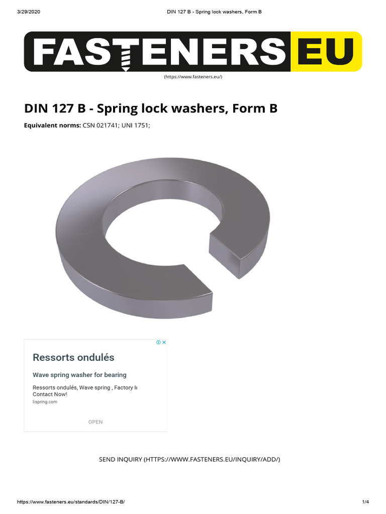 DIN 127 B Spring Lock Washer Specs | PDF | Washer (Hardware ...
