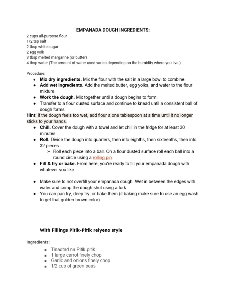 Recipe Of Empanada Pdf Cooking Dough