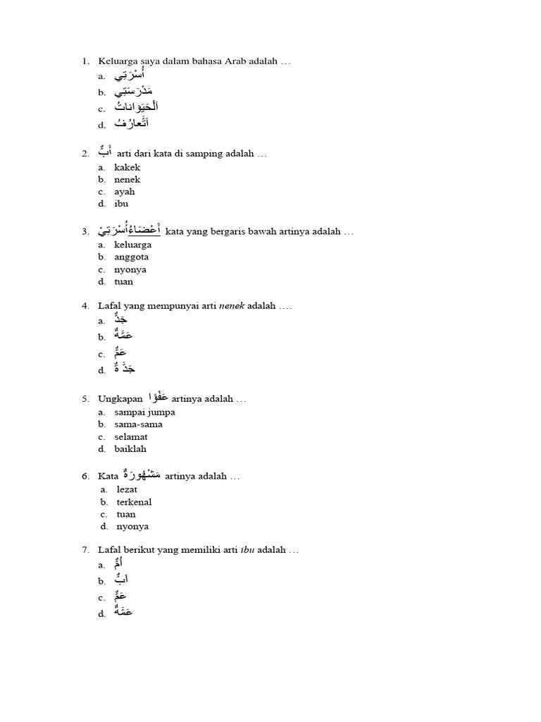 Latihan Soal Arab Keluarga | PDF