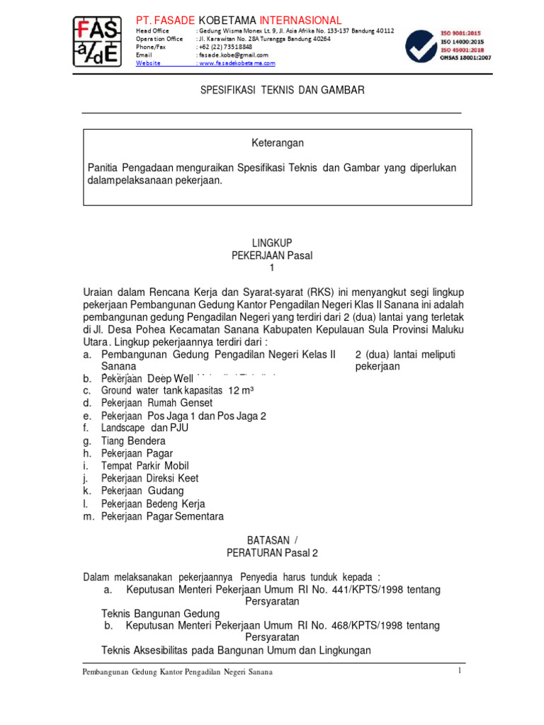 Pembangunan Gedung Pengadilan Sanana | PDF | Teknologi & Rekayasa
