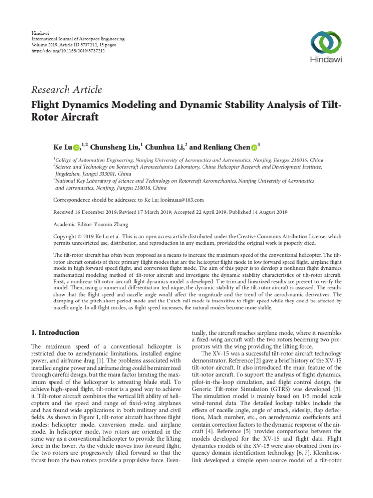 Research Article Flight Dynamics Modeling and Dynamic Stability