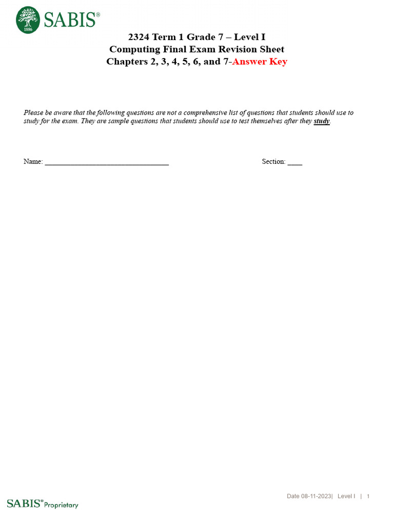 Grade 7 Computing Exam Revision Guide | PDF | Programming | Computer ...