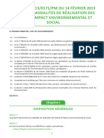 Décret N°20130171pm Du 14 Février 2013 Fixant Les Modalités de Réalisation Des Études D'impact Environnemental Et Social