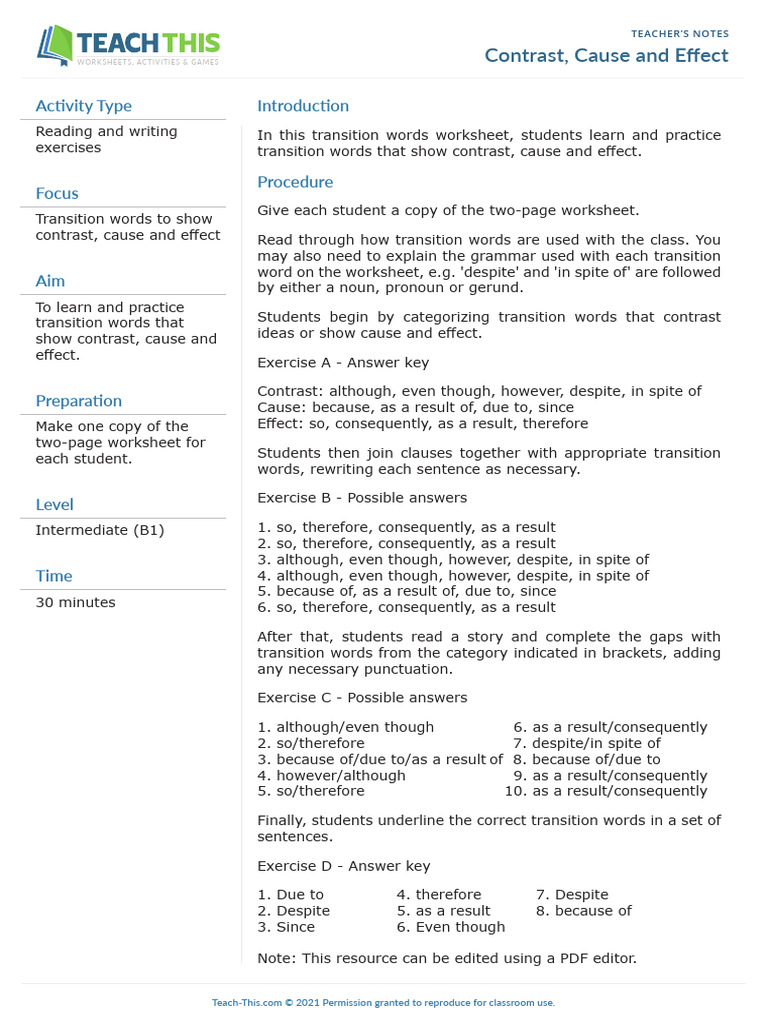 Contrast, Cause and Effect PDF Cost Of Living Sentence (Linguistics)