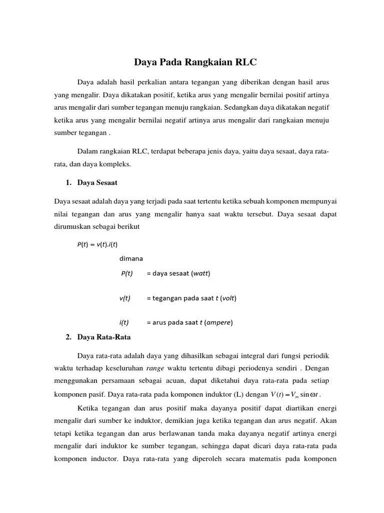 Daya Pada Rangkaian RLC | PDF