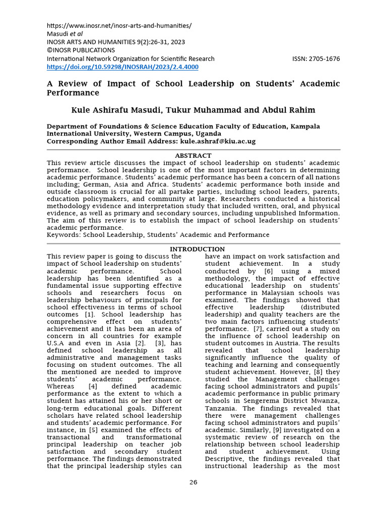 School Leadership's Impact on Achievement | PDF | Leadership | Job ...