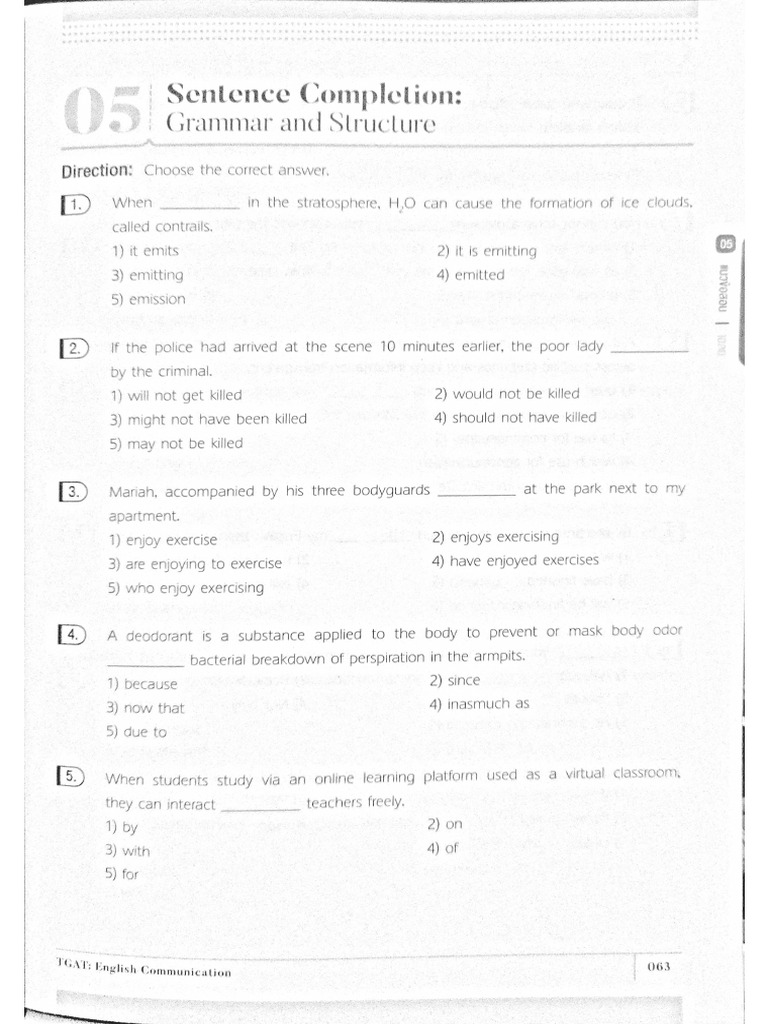 5.tgat Sentence Completion Grammar and Structure | PDF