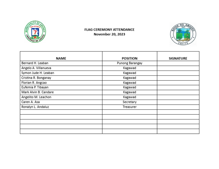 Flag Ceremony Attendance November 20, 2023 PDF