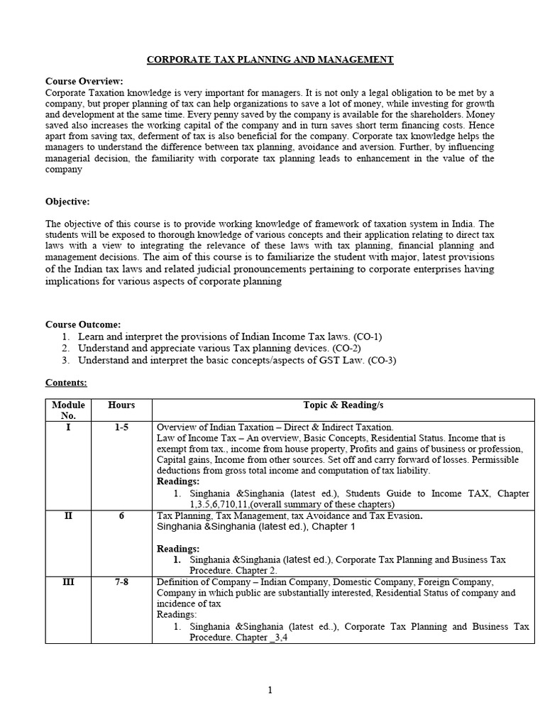 CTPM Lesson Plan JIMS 23 | PDF | Taxes | Corporate Tax