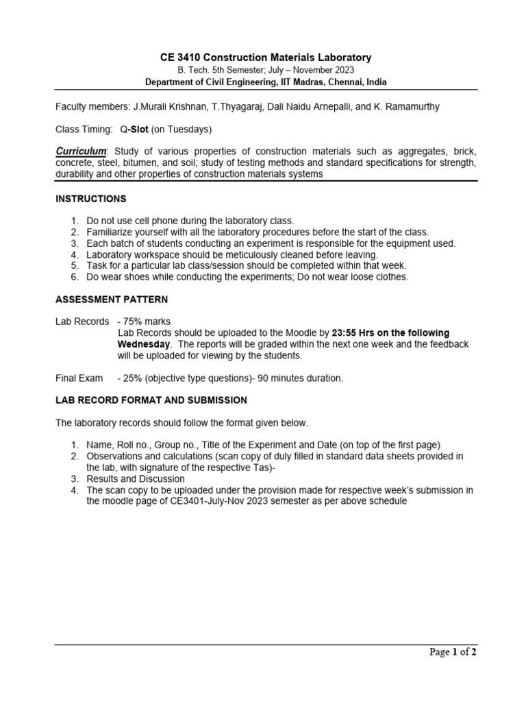 CE 3410 Construction Materials Lab Guide | PDF | Strength Of Materials ...