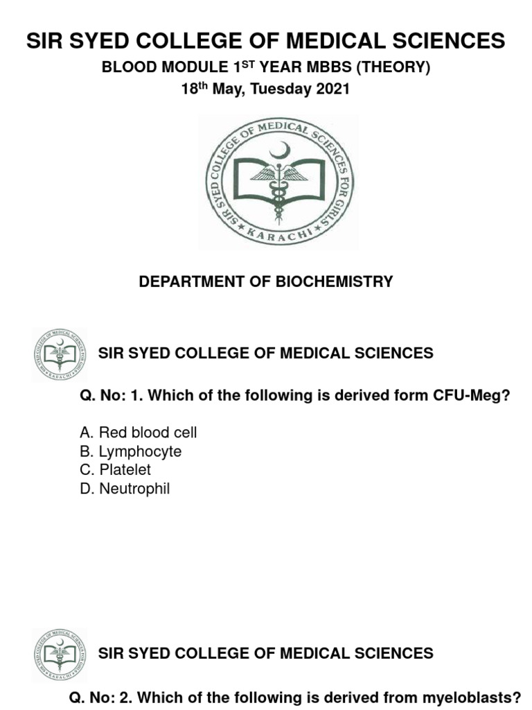 Blood Module Questions for MBBS 1st Year | PDF | Coagulation ...