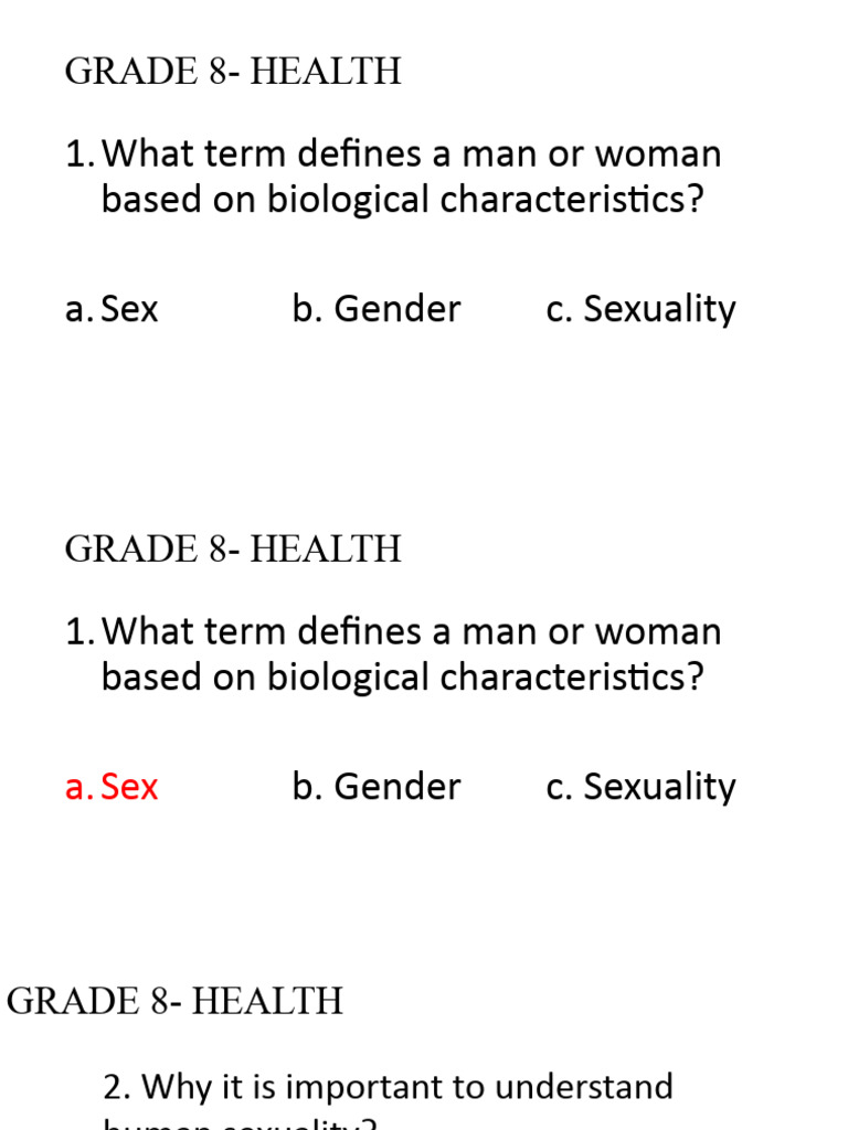 Grade 8 Health Assessment PDF Gender Studies Gender
