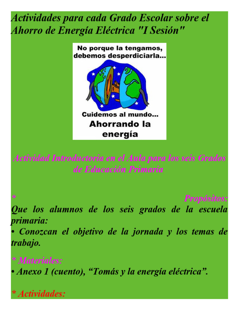 Actividades de Ahorro Energético Escolar | PDF | Papel | Educación primaria