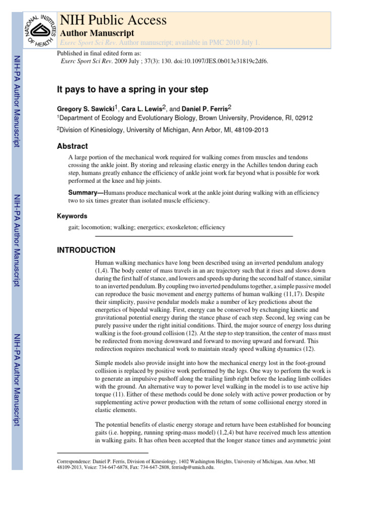 It Pays To Have A Spring in Your Step | PDF | Skeletal Muscle | Walking