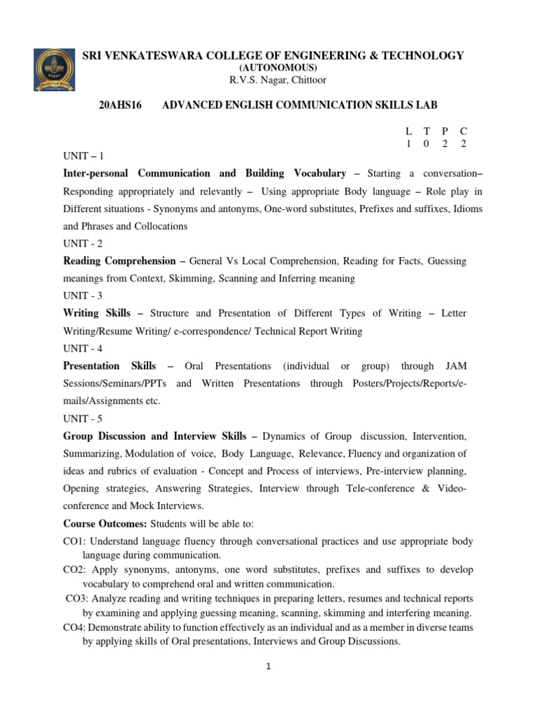 Advanced English Communication Skills Lab | PDF | Communication | Résumé