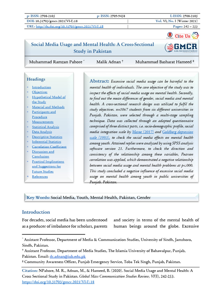 Social Media Usage and Mental Health A C | PDF | Statistics | Social Media