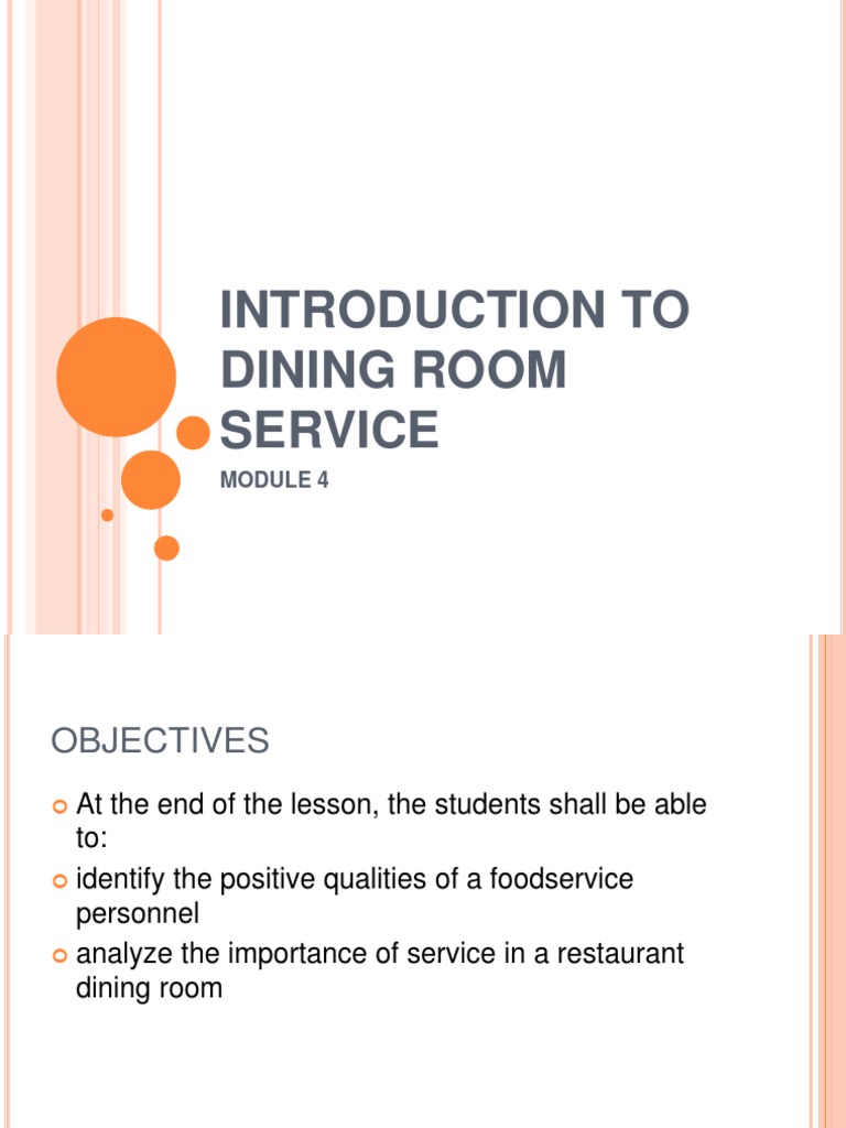 Introduction To Dining Room Service PDF Cutlery Attitude (Psychology)