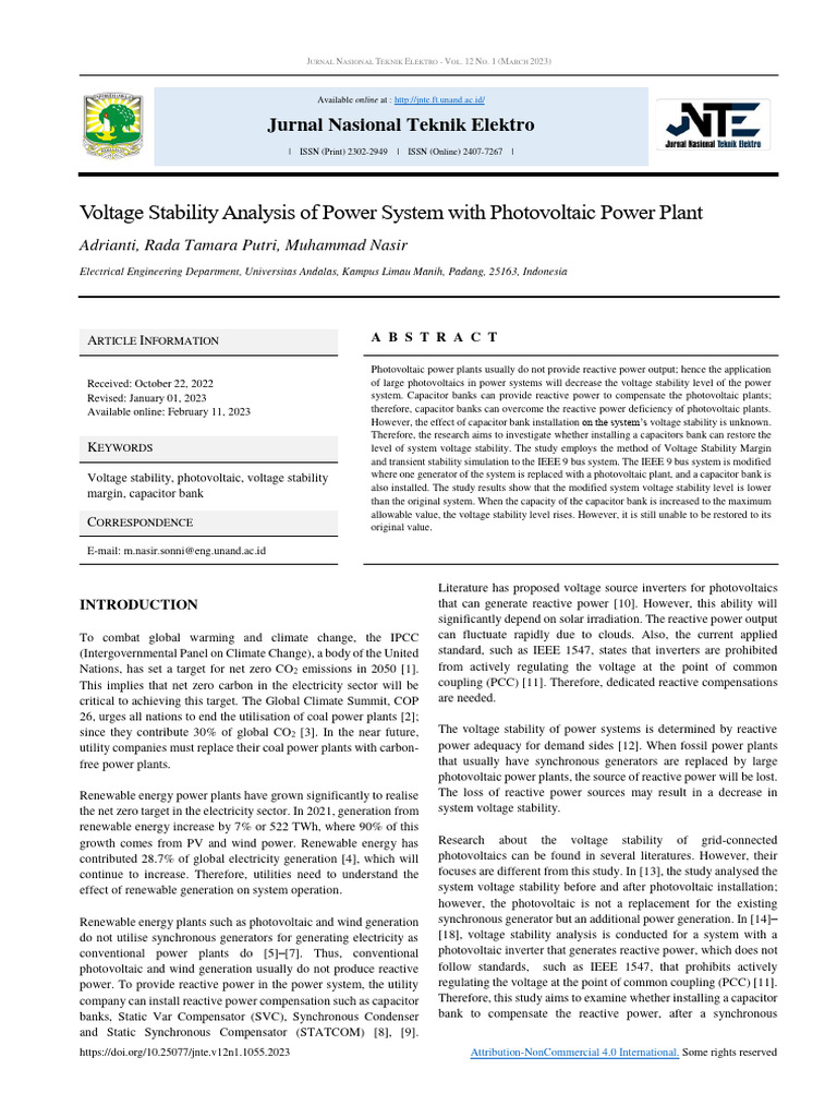 Voltage Stability in PV Power Systems | PDF | Steady State | Photovoltaics