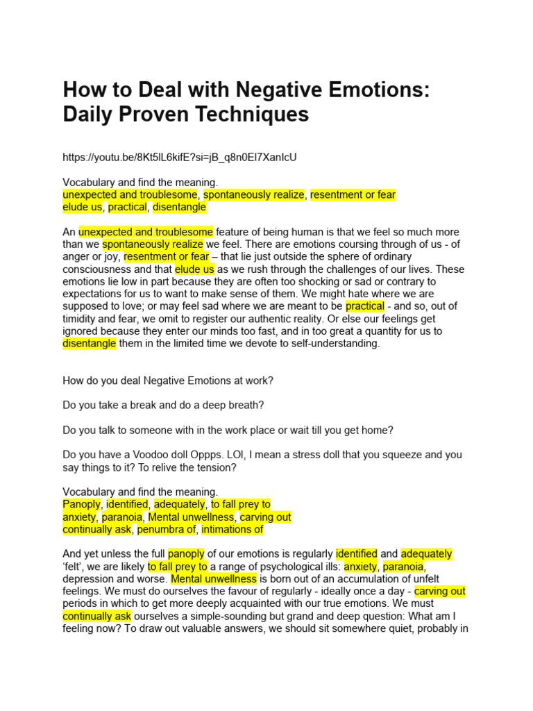 How To Deal With Negative Emotions | PDF | Emotions | Anxiety