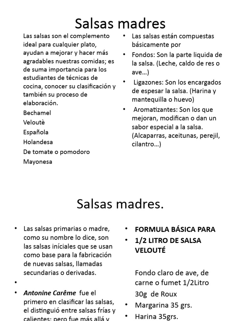 Salsas Madres PDF Salsa Ingredientes de comida