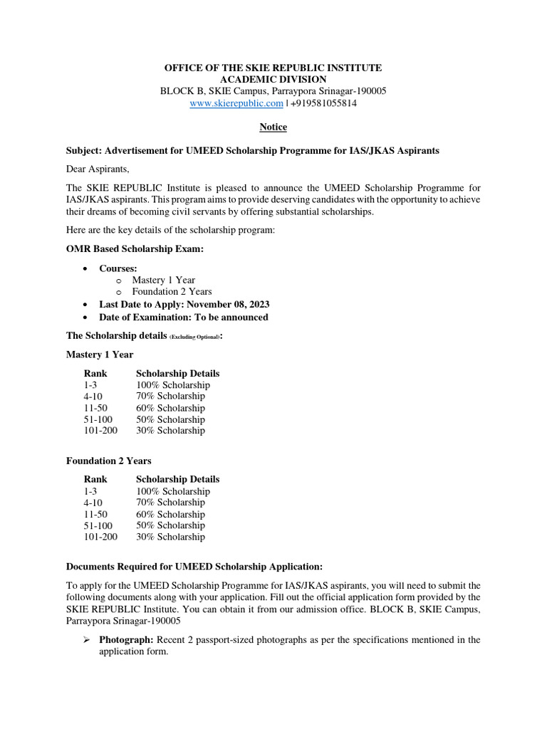 Notification UMEED Scholarship-2 | PDF
