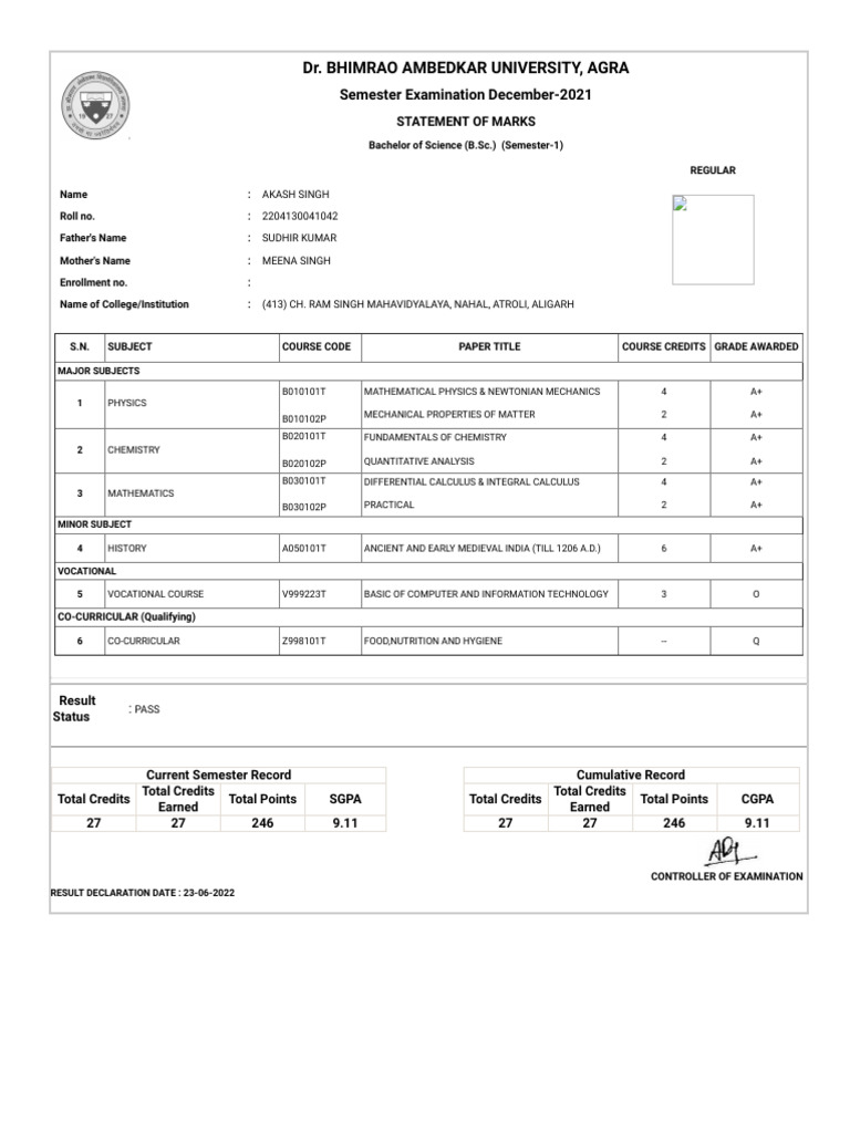 Dr bhimrao ambedkar university agra semester examination december