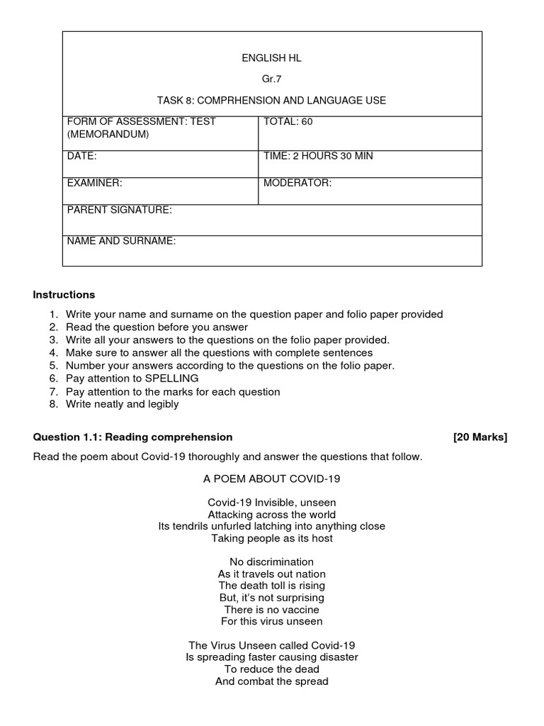 English Test Grade 7 | Download Free PDF | Influenza | Common Cold