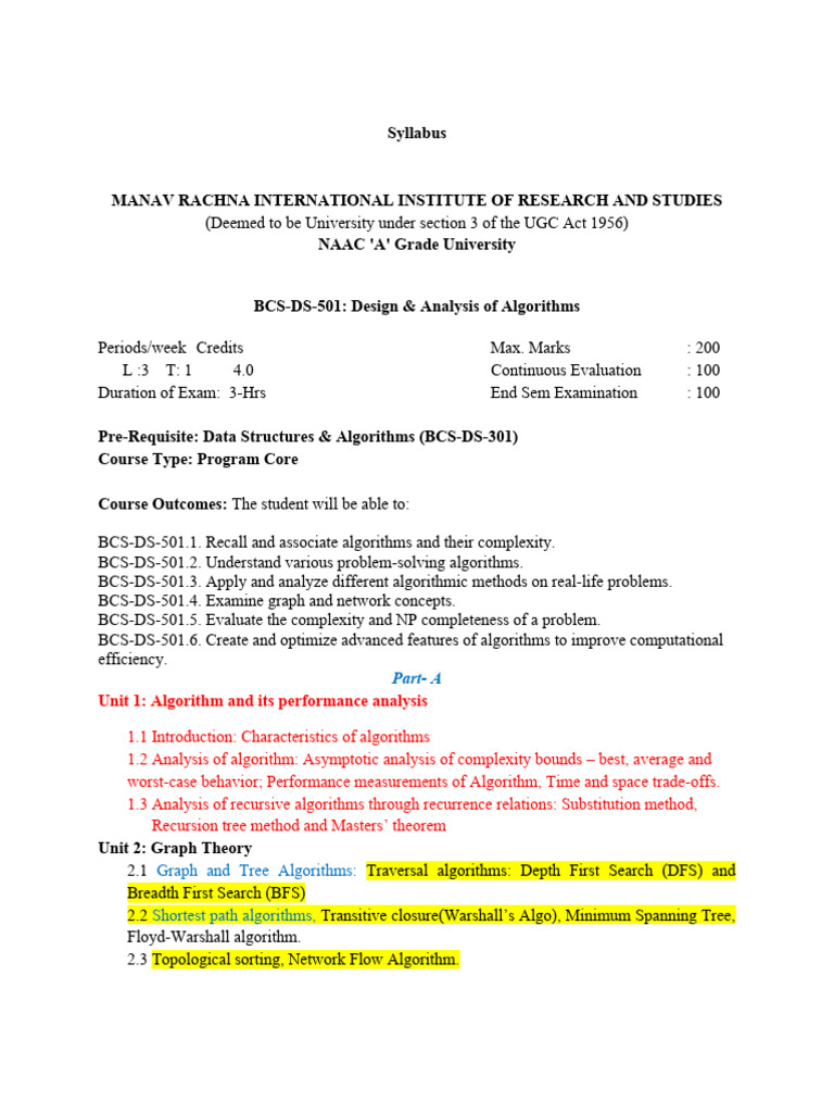 DAA Syllabus 2022-23 As Per BoS | PDF | Computational Complexity Theory ...