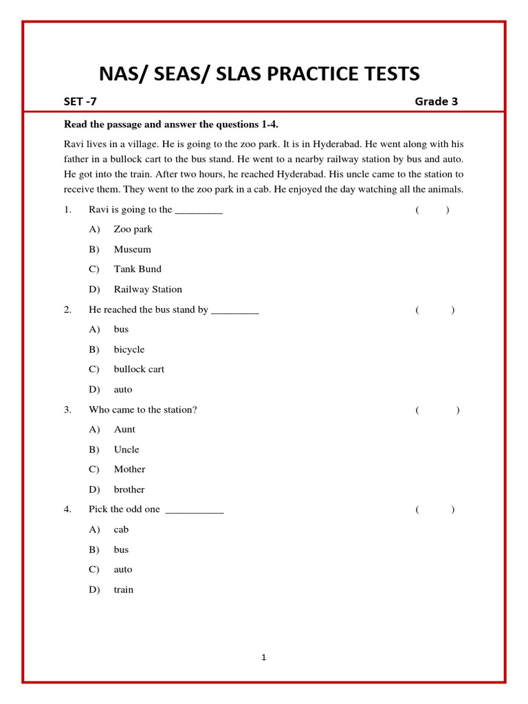 SLAS Grade 3 Practice Test Set 7 | PDF | Bears